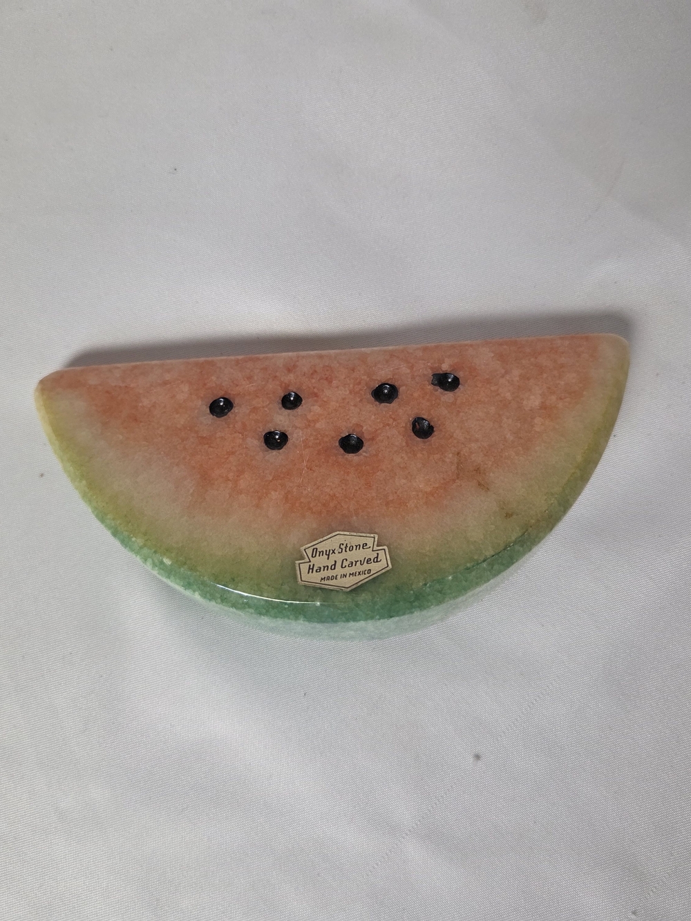 Vintage Onyx Watermelon Slice Paperweight – Hand-Carved Stone Desk Decor